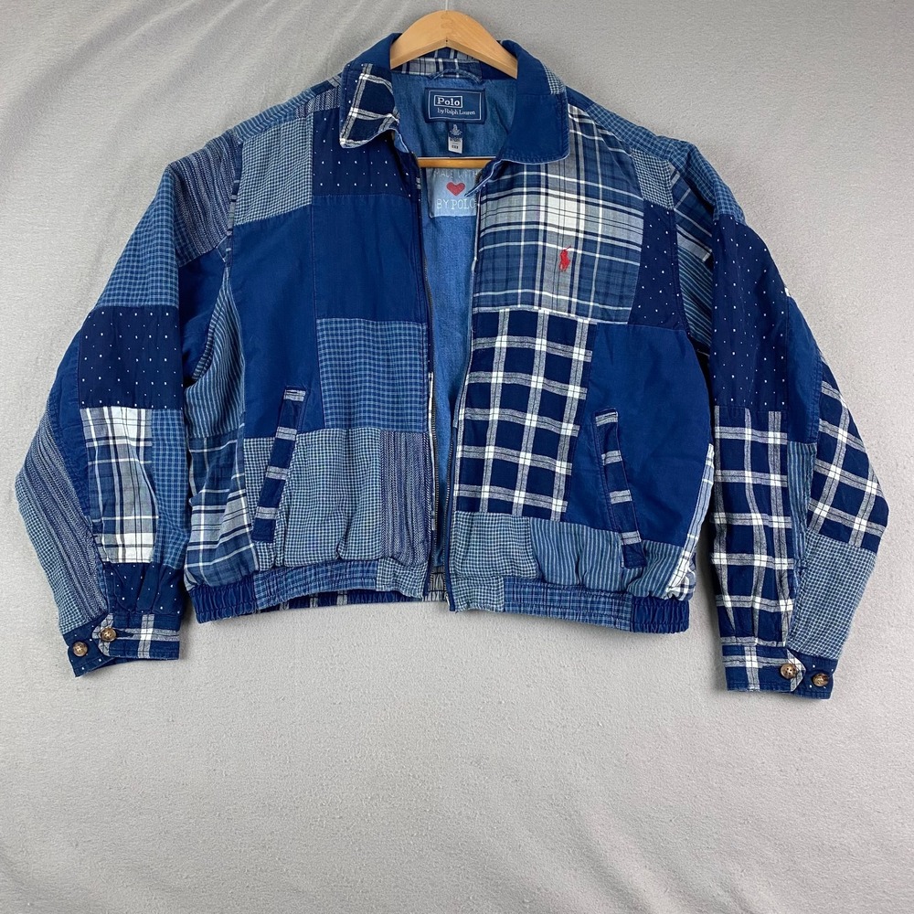Polo Ralph Lauren Indigo Blue Patchwork Windbreaker Jacket Womens XL Bomber